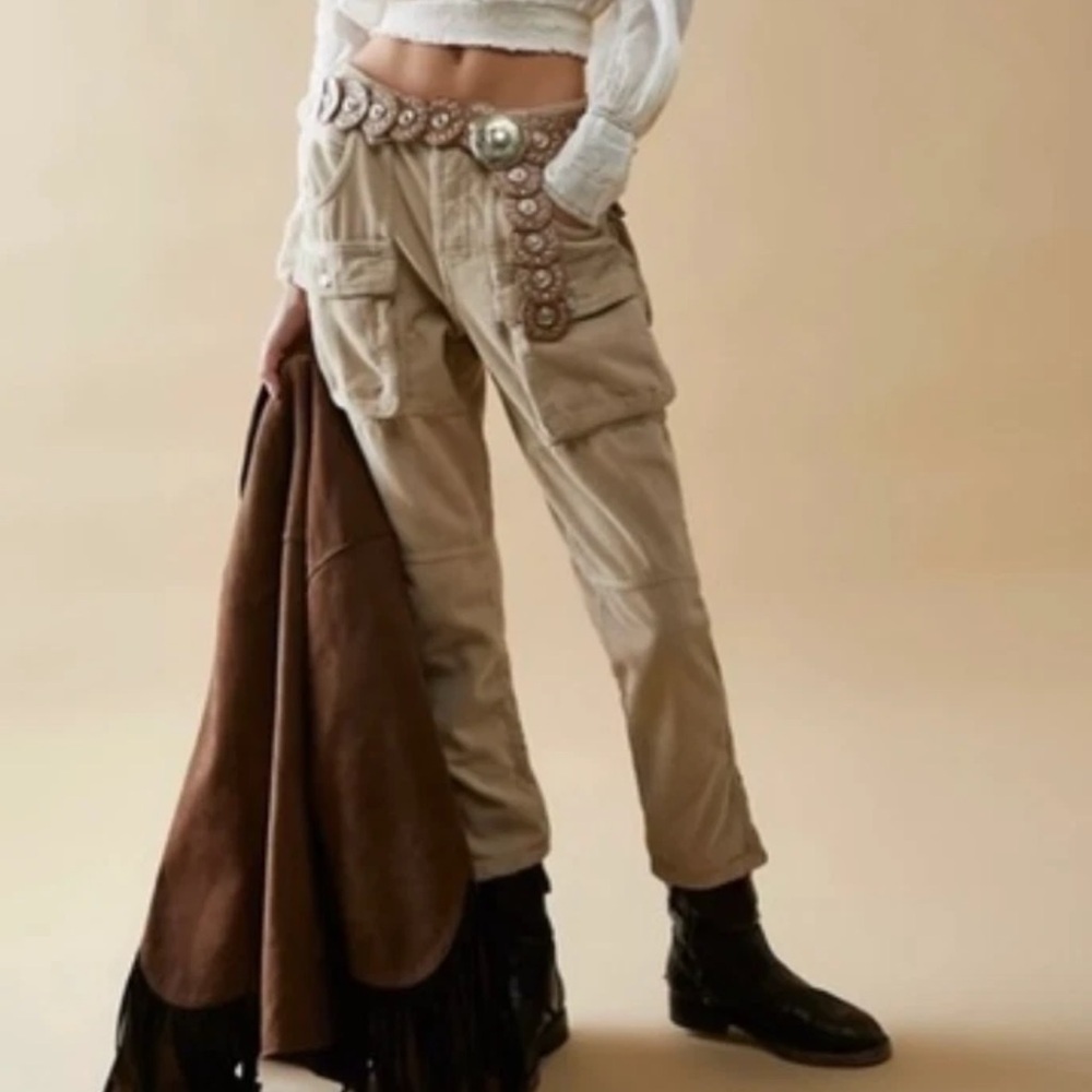 We The Free London Calling Slouchy Corduroy Straight Leg Pants in Tan Sz 25 Boho